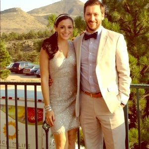 BCBG Silver Lace Cocktail Dress